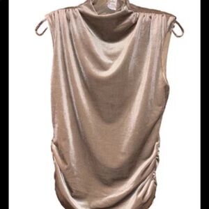 Melrose and Market taupe shimmer sleeveless velvety tank top rouch sides size XS